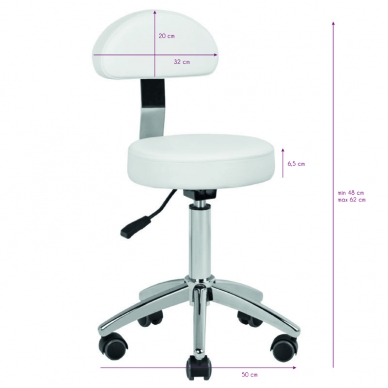 Beautician stool STOOL BEAUTY BACKREST ROUND WHITE 5