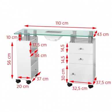 Manikyyripöytä pölynkerääjällä GLASS WHITE 1