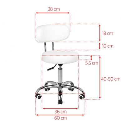 Kosmeettinen pedikyyri jakkara BEAUTY STOOL PEDICURE WHITE HYDRAULIC 39-45CM 3