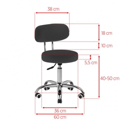 Kosmetologinė pedikiūro kėdutė BEAUTY STOOL PEDICURE BLACK HYDRAULIC 39-45CM 3