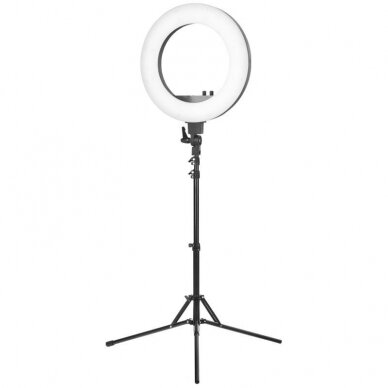 Kosmetologinė LED lempa makiažui su stovu RING LIGHT 18" 48W BLACK