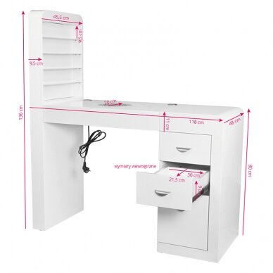 Manicure table with dust collector COSMETIC DESK LEFT SHELF WHITE 9