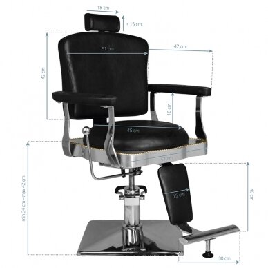 Frizieru krēsls Professional Barber Chair Hair System SM180 Black 5