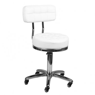 Kosmetologinė meistro kėdutė STOOL BEAUTY BACKREST AM-877 WHITE