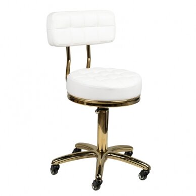 Kosmetologinė meistro kėdutė STOOL BEAUTY BACKREST AM-961 GOLD WHITE