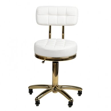 Kosmetologinė meistro kėdutė STOOL BEAUTY BACKREST AM-961 GOLD WHITE 1