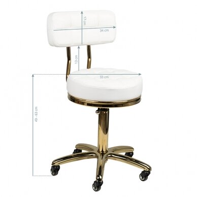 Kosmetologinė meistro kėdutė STOOL BEAUTY BACKREST AM-961 GOLD WHITE 4