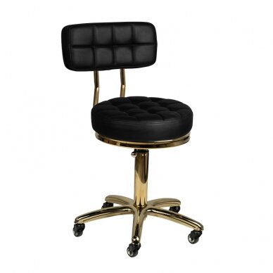 Kosmetologinė meistro kėdutė STOOL BEAUTY BACKREST AM-961 GOLD BLACK