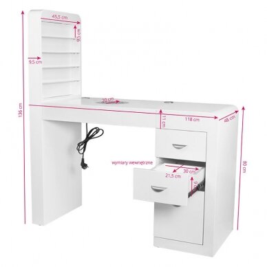 Biurko do manicure z pochłaniaczem COSMETIC DESK RIGHT SHELF WHITE 9