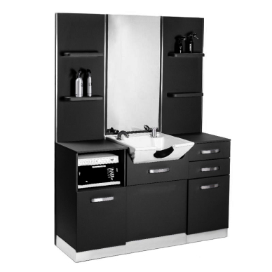 Hairdressing console with mirror and sink Gabbiano B085W Black