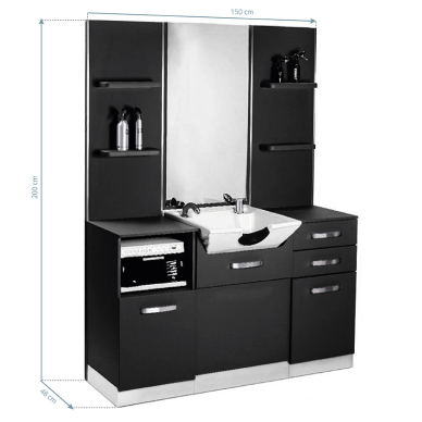 Hairdressing console with mirror and sink Gabbiano B085W Black 1