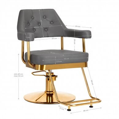 Frizieru krēsls GABBIANO PROFESSIONAL HAIRDRESSING CHAIR GRANADA GOLD GRAY 7