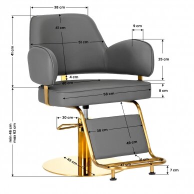 Frizieru krēsls Gabbiano Professional Hairdressing Chair Linz Gold Grey 6