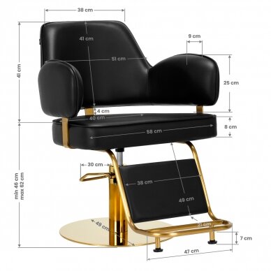 Frizieru krēsls Gabbiano Professional Hairdressing Chair Linz Black Gold 7