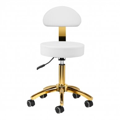 Kosmetoloģijas taburete BEAUTY BACKREST ROUND GOLD WHITE 2