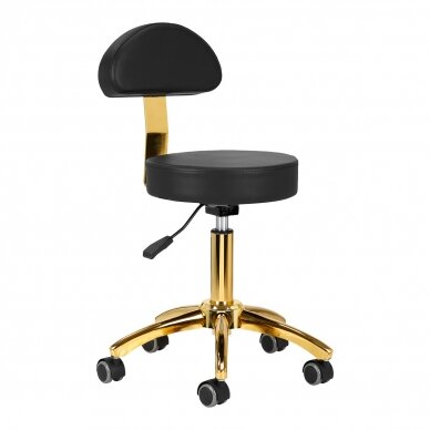 Kosmetologinė meistro kėdutė STOOL BEAUTY BACKREST ROUND GOLD BLACK