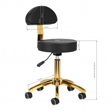 Kosmetologinė meistro kėdutė STOOL BEAUTY BACKREST ROUND GOLD BLACK 6