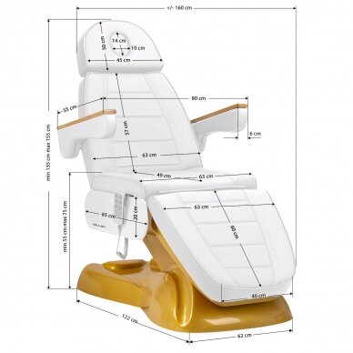 Kosmetologin tuoli SILLON LUX 273B ELECTRIC ARMCHAIR 3 MOTOR GOLD WHITE 15