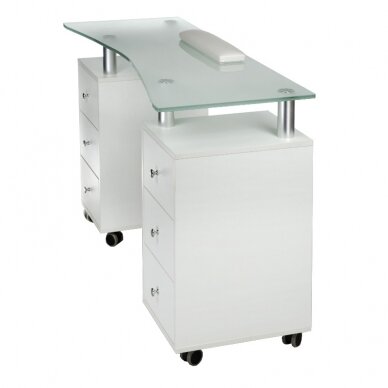 Стол косметолога MANICURE DESK ESTHETIC GLASS WHITE 2