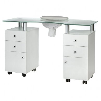 Manikyyripöytä pölynkerääjällä MANICURE DESK PRACTIC GLASS WHITE