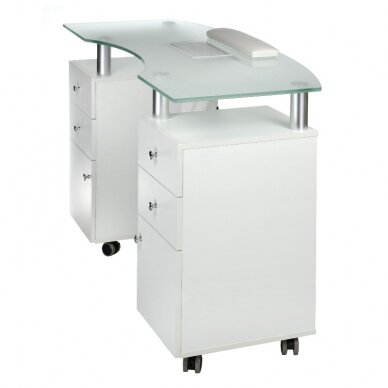 Manikiūro stalas MANICURE DESK PRACTIC GLASS WHITE 2