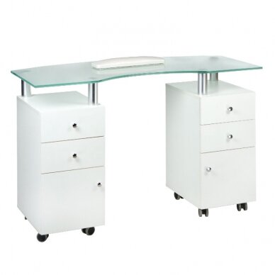 Kosmetologinis stalas MANICURE DESK PRO GLASS WHITE