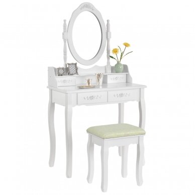 Make-up table with mirror and stool MIRA WHITE