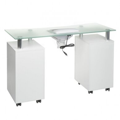 Manikiūro stalas su dulkių surinkėju MANICURE DESK ELEGANCE GLASS WHITE 2