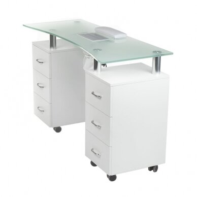 Manikiūro stalas su dulkių surinkėju MANICURE DESK ELEGANCE GLASS WHITE 1