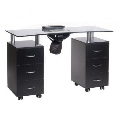 Maniküürilaud tolmukoguriga MANICURE DESK ELEGANCE GLASS BLACK