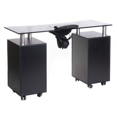 Manikiūro stalas su dulkių surinkėju MANICURE DESK ELEGANCE GLASS BLACK 1