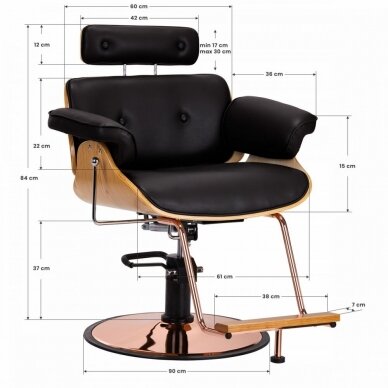 Kirpyklos kėdė HAIRDRESSING CHAIR FLORENCE BELLA ADJUSTABLE BACK BLACK 12