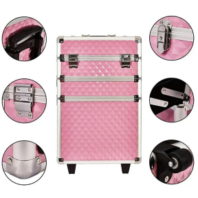 Cosmetics case on wheels Professional 3in1 Pink