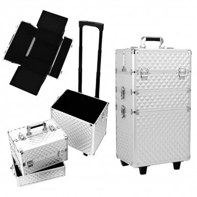 Cosmetics case on wheels Professional 3in1 Silver 2