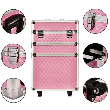 Cosmetics case on wheels Professional 3in1 Pink 1