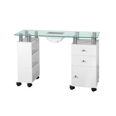 Manicure table with dust collector GLASS WHITE