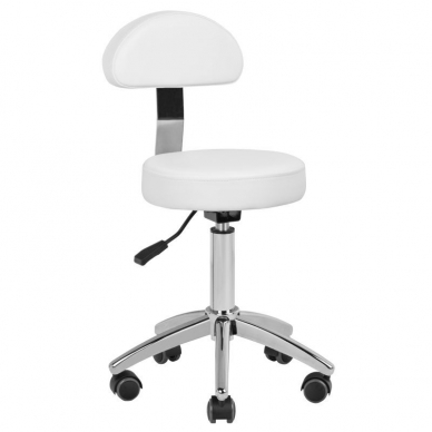 Kosmetologinė meistro kėdutė STOOL BEAUTY BACKREST ROUND WHITE