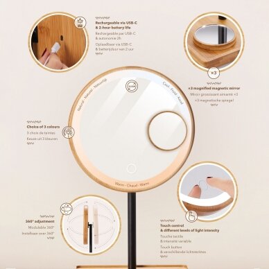 Suurendav peegel (X1/X3) LED taustavalgusega Lanaform Bamboo Mirror 5